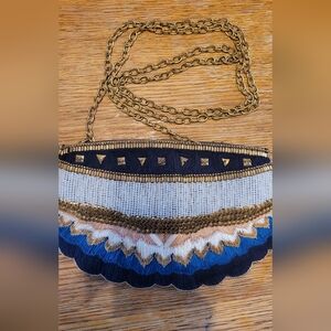 Nahua Embellished Blue and Gold Mini Crossbody Bag